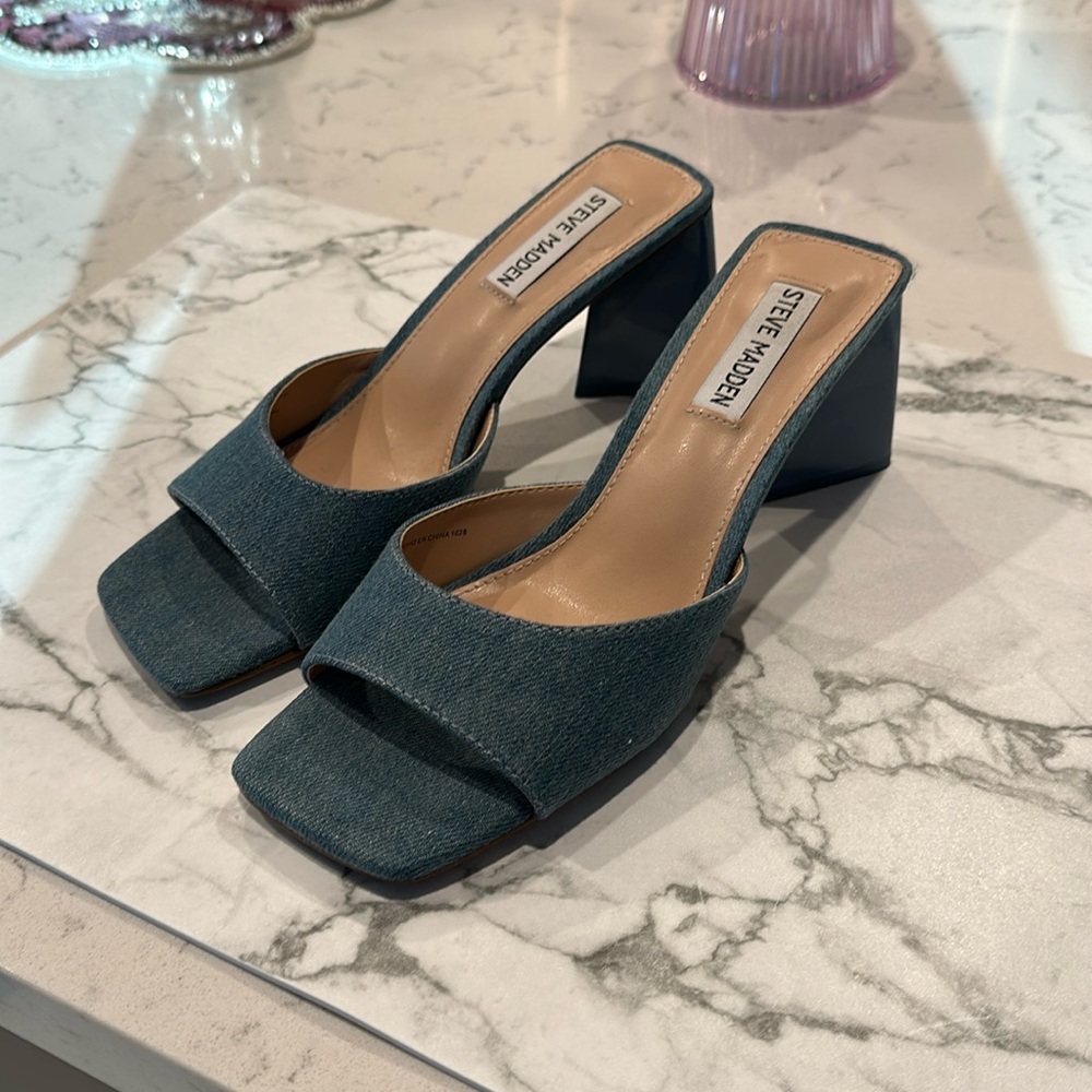 Steve Madden Teal Block Heel Slide Sandals